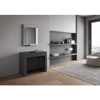 Consola Evolve con banco inferior y superior - Consola extensible 90x42/302 cm Evolve fresno blanco con extensiones interiores con banco inferior y superior