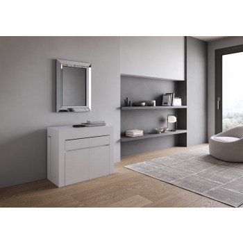 Consola Evolve con banco inferior y superior - Consola extensible 90x42/302 cm Evolve fresno blanco con extensiones interiores con banco inferior y superior