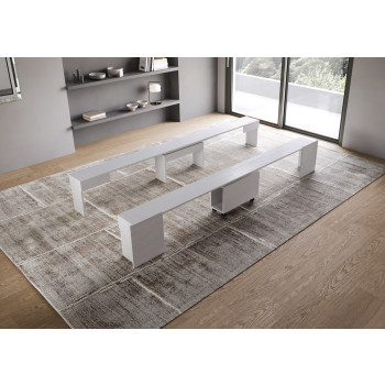 Consola Evolve con banco inferior y superior - Consola extensible 90x42/302 cm Evolve fresno blanco con extensiones interiores con banco inferior y superior