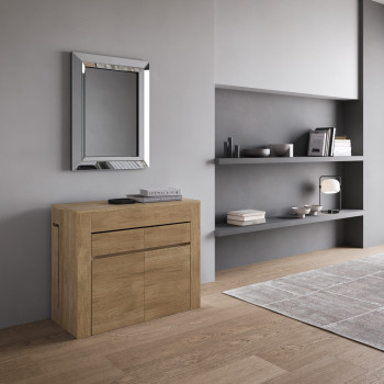 Consola Evolve con banco inferior y superior - Consola extensible 90x42/302 cm Evolve fresno blanco con extensiones interiores con banco inferior y superior