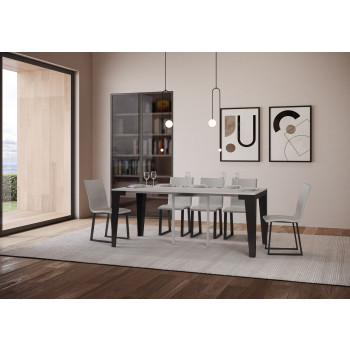 Consola Flame Evolution con patas y estructura en color antracita - Consola extensible Flame Evolution 90x40/300 cm con acabado fresno blanco y patas y estructura en color antracita