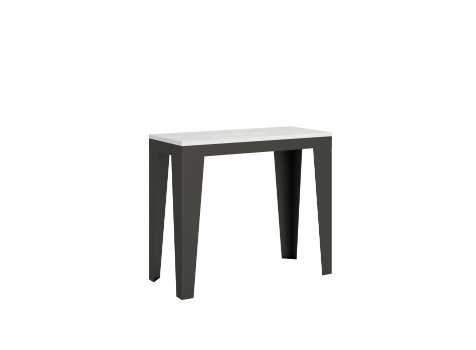 Consola Flame Evolution con patas y estructura en color antracita - Consola extensible Flame Evolution 90x40/300 cm con acabado fresno blanco y patas y estructura en color antracita
