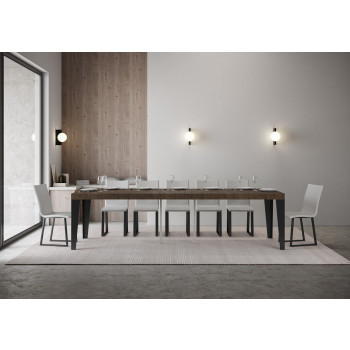 Consola Flame con patas antracita - Consola extensible Flame Premium 90x40/300 cm con madera de fresno blanco y patas antracita