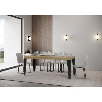 Consola Flame con patas antracita - Consola extensible Flame Premium 90x40/300 cm con madera de fresno blanco y patas antracita