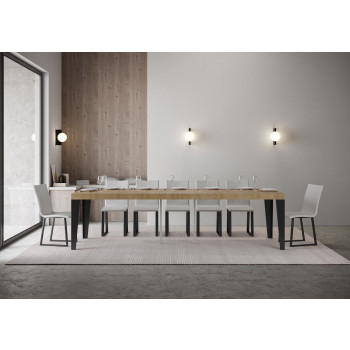 Consola Flame con patas antracita - Consola extensible Flame Premium 90x40/300 cm con madera de fresno blanco y patas antracita