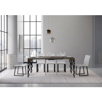 Consola Karamay con patas antracita - Consola Karamay pequeña extensible 90x40/196 cm con madera de fresno blanco y patas antracita