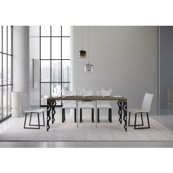 Consola Karamay con patas antracita - Consola Karamay pequeña extensible 90x40/196 cm con patas de fresno blanco y antracita