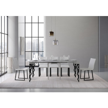 Consola Karamay con patas antracita - Consola extensible Karamay 90x40/300 cm con madera de fresno blanco y patas antracita