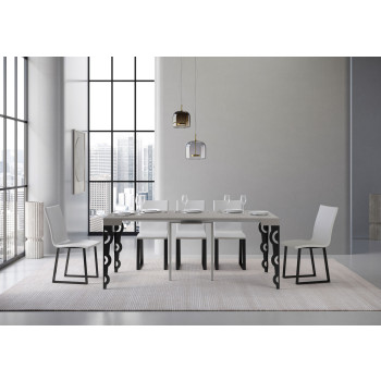 Consola Karamay con patas antracita - Consola extensible Karamay 90x40/300 cm con madera de fresno blanco y patas antracita