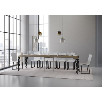 Consola Karamay con patas antracita - Consola extensible Karamay 90x40/300 cm con madera de fresno blanco y patas antracita