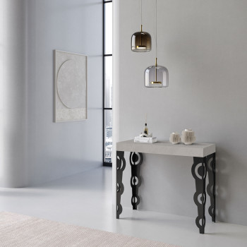 Consola Karamay Premium con patas antracita - Consola extensible Karamay Premium 90x40/300 cm con madera de fresno blanco y patas antracita