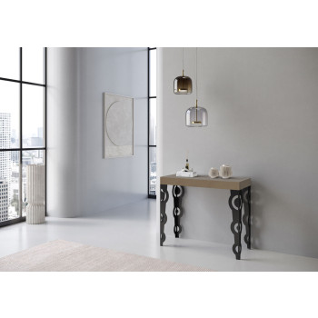 Consola Karamay Premium con patas antracita - Consola extensible Karamay Premium 90x40/300 cm con madera de fresno blanco y patas antracita