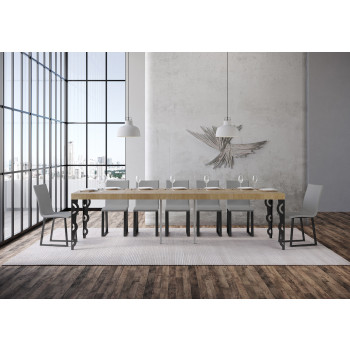 Consola Karamay Premium con patas antracita - Consola extensible Karamay Premium 90x40/300 cm con madera de fresno blanco y patas antracita