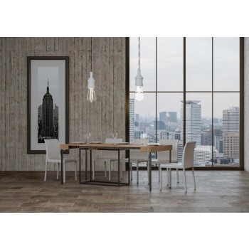 Consola Nordica con estructura antracita - Consola extensible 90x40/196 cm Nordica Pequeña Fresno Blanco con estructura antracita