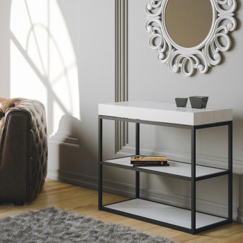 Mesa consola Plano con estructura antracita - Mesa consola extensible 90x40/196 cm Plano Pequeña Fresno Blanco con estructura antracita