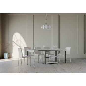 Mesa consola Plano con estructura antracita - Mesa consola extensible 90x40/196 cm Plano Pequeña Fresno Blanco con estructura antracita