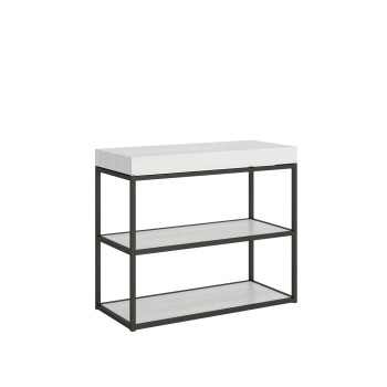 Mesa consola Plano con estructura antracita - Mesa consola extensible 90x40/196 cm Plano Pequeña Fresno Blanco con estructura antracita