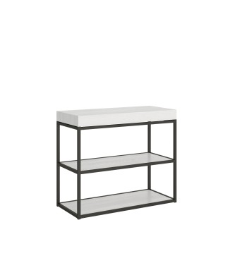 Mesa consola Plano con estructura antracita - Mesa consola extensible 90x40/300 cm Plano Fresno Blanco con estructura antracita