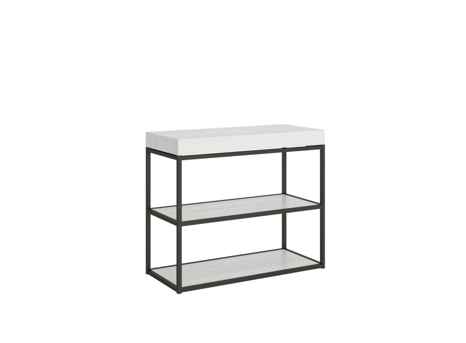 Mesa consola Plano con estructura antracita - Mesa consola extensible 90x40/300 cm Plano Fresno Blanco con estructura antracita