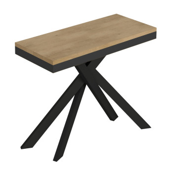 Consola Saki Evolution con patas y estructura en color antracita - Consola extensible Saki Small Evolution 90x40/196 cm con madera de fresno blanco y patas en color antracita