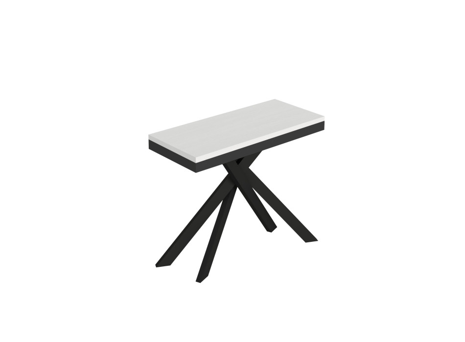 Consola Saki Evolution con patas y estructura en color antracita - Consola extensible Saki Small Evolution 90x40/196 cm con madera de fresno blanco y patas en color antracita