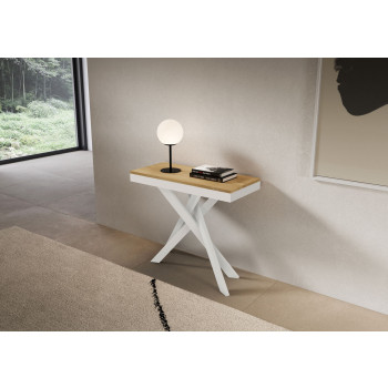 Consola Saki Evolution con patas y estructura blancas - Consola extensible 90x40/196 cm Saki Small Evolution fresno blanco con patas blancas