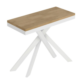 Consola Saki Evolution con patas y estructura blancas - Consola extensible 90x40/196 cm Saki Small Evolution fresno blanco con patas blancas