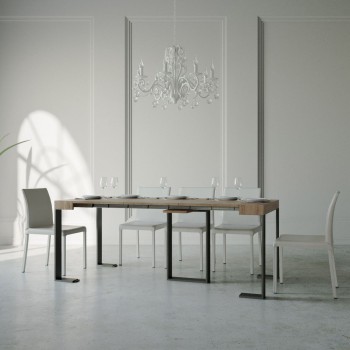 Consola Sintesi con estructura antracita - Consola extensible 90x40/196 cm Sintesi Pequeña Fresno Blanco con estructura antracita