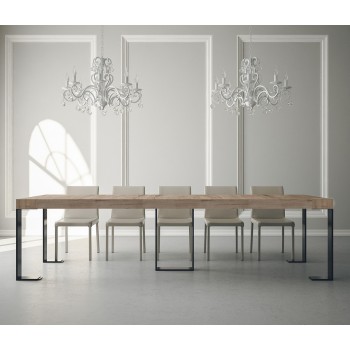 Consola Sintesi con estructura antracita - Consola extensible 90x40/300 cm Sintesi Premium Roble Natural con estructura antracita