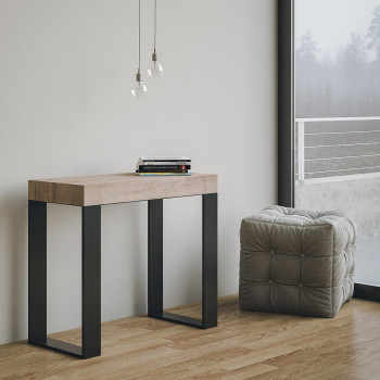 Consola Tecno con patas antracita - Consola extensible pequeña Tecno 90x40/196 cm con patas de fresno blanco y antracita