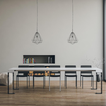 Consola Tecno con patas antracita - Consola extensible Tecno 90x40/300 cm fresno blanco con patas antracita