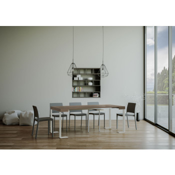 Consola Tecno con patas blancas - Consola extensible 90x40/196 cm Tecno Pequeña fresno blanco con patas blancas