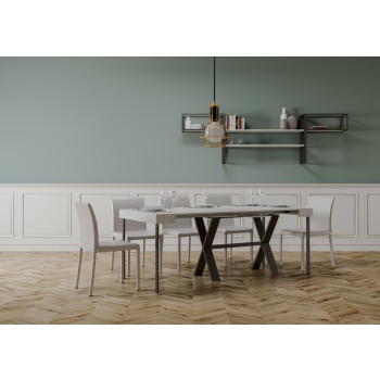 Consola Xenia con estructura antracita - Consola extensible 90x40/196 cm Xenia Pequeña Fresno Blanco con estructura antracita