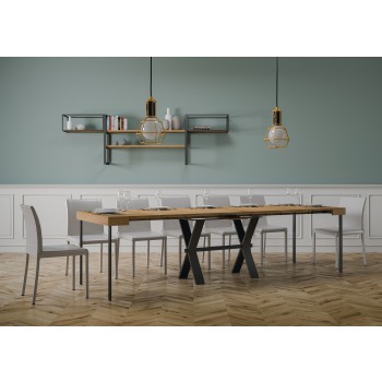 Consola Xenia con estructura antracita - Consola extensible 90x40/300 cm Xenia Fresno Blanco con estructura antracita