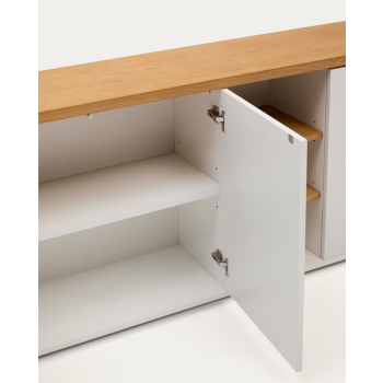 Aparador Abilen de 3 puertas, chapa de roble y lacado blanco, 180 x 75 cm, FSC 100%