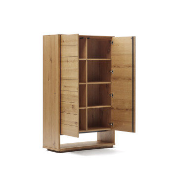 Aparador alto Alguema de 2 puertas en chapa de roble con acabado natural, 100 x 163,5 cm
