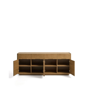 Aparador Arelida en chapa de roble y madera maciza con acabado marrón claro 200 x 80 cm FSC Mix Credit