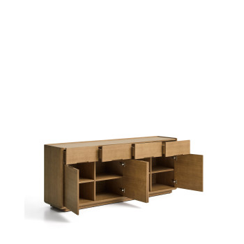 Aparador Arelida en chapa de roble y madera maciza con acabado marrón claro 200 x 80 cm FSC Mix Credit