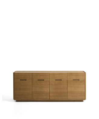 Aparador Arelida en chapa de roble y madera maciza con acabado marrón claro 200 x 80 cm FSC Mix Credit