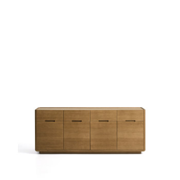 Aparador Arelida en chapa de roble y madera maciza con acabado marrón claro 200 x 80 cm FSC Mix Credit