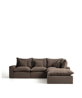 Sofá esquinero modular Anarela de 4 plazas con funda extraíble de lino.