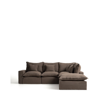 Sofá esquinero modular Anarela de 4 plazas con funda extraíble de lino.