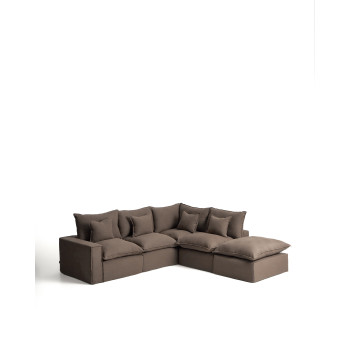 Sofá esquinero modular Anarela de 4 plazas con funda extraíble de lino.