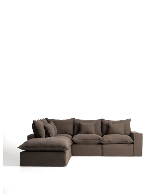 Sofá esquinero modular Anarela de 4 plazas con funda extraíble de lino.