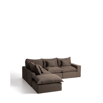 Sofá esquinero modular Anarela de 4 plazas con funda extraíble de lino.