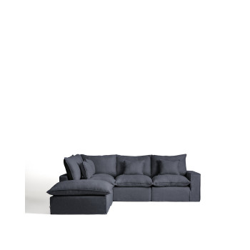 Sofá esquinero modular Anarela de 4 plazas con funda extraíble de lino y viscosa.