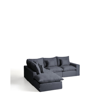 Sofá esquinero modular Anarela de 4 plazas con funda extraíble de lino y viscosa.