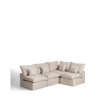 Sofá esquinero modular Anarela de 4 plazas con funda extraíble de lino y viscosa.