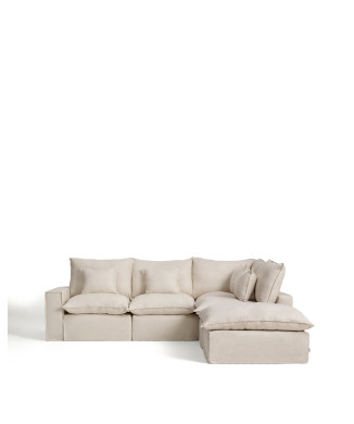 Sofá esquinero modular Anarela de 4 plazas con funda extraíble de lino y viscosa.