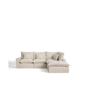 Sofá esquinero modular Anarela de 4 plazas con funda extraíble de lino y viscosa.